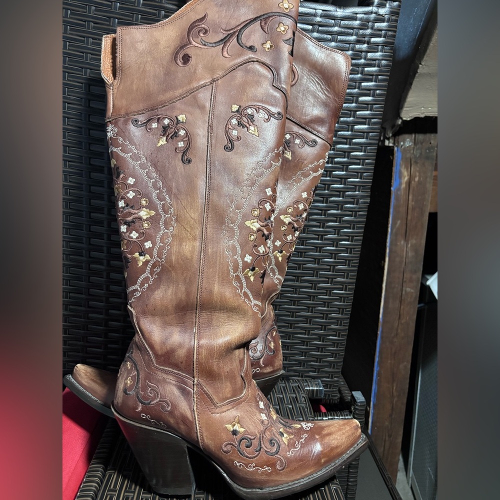 Dan Post Brown Embroidered Over the Knee Boots